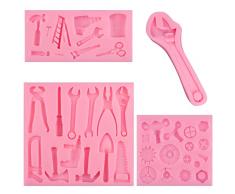 posionks 4 Pezzi DIY Strumento di Decorazione di Cottura Stampi per Fondente in Silicone per Cioccolato per Decorare Torte Cioccolato biscotti Caramelle Cottura al Forno Martello Pinza Spanner