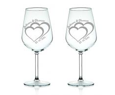 Leonardo – Bicchieri da vino – per il matrimonio – con incisione e nome in set da 2 pezzi – con scatola di legno vintage incisa – bel regalo per coppie come regalo di nozze