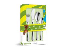 Amefa 431000G006A40 - Set di Posate per Bambini in Acciaio Inox 18/10 Lucido, Motivo Orsetto, Confezione da 4 Pezzi