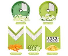 CHISTAR Affetta Verdure Mandolina con Spiralizzatore di Verdure - Accessori Cucina con Contenitore e Lame Inox Regolabili per Affettare, Cetriolo Zucchine Carota