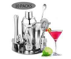 Velaze Set Shaker Cocktail, Cocktail Shaker Set Professionale in Acciaio Inox SUS304, Set di Accessori da Cocktails di 10 Pezzi per Martini, Gin Tonic, Barra e Festa - Argento (850 ml)