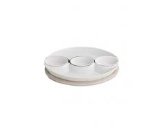 BRANDANI Antipastiera Treccia Porcellana Bianca con Supporto Bamboo Naturale