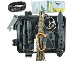 Kit Sopravvivenza Militare Professionale di Terza Generazione 11 in 1 Torcia, Bracciale Paracord Tattico Multiuso, Acciarino, Coltello. Emergenza Montagna Trekking Escursionismo Outdoor Campeggio