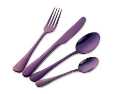Buyer Star Posate 4 pezzi acciaio inossidabile Posate viola stoviglie Coltello Forchetta Cucchiaio Cucchiaino