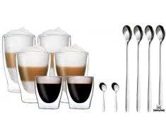 DUOS Feelino Set di 6 Bicchieri Termici a Doppia Parete + 6 boccette in Acciaio Inox / 2 x 80 ml Espresso / 2 x 310 ml Latte Macchiato / 2 x 400 ml Longdrink