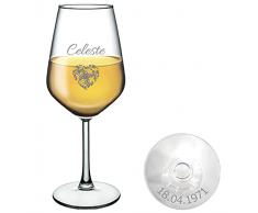 MASTERLASER3.0 Bicchiere da Vino Personalizzato - Calice da Vino Bianco Inciso - Personalizzabile con Nome, Data e Caratteri Diversi Idea regalo