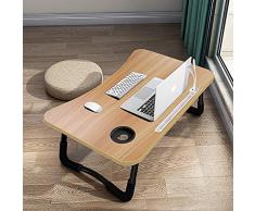 A3A ACADGQ Tavolino da Letto, Tavolo Laptop Pieghevole con 4 Interfaccia USB, Cassetto, Slot per Tazza, Staffa Pad, Scrivania per Letto, Divano, Pavimento (60x40cm, Colore del Legno)