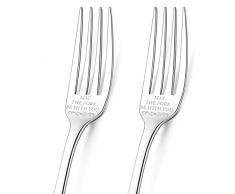 GLOBLELAND 2Pcs May The Fork Be With You Forchette Incise con Confezione Regalo Forchette da Tavola in Acciaio Inox Forchette da Tavola Divertenti con Incisione per Regalo di Compleanno Anniversario