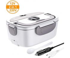 ERAY Scaldavivande Elettrico, Lunch Box Elettrico 24V/ 12V/ 220V 1,5L Contenitore Rimovibile in Acciaio Inossidabile 304, Ideale per Campeggio/Ufficio/Scuola, Colore Grigio