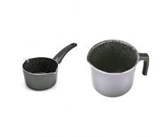 ALLUFLON Tradizione Italia Casseruola, Alluminio, Nero, 14 cm & Tradizione Italia Bollilatte, Alluminio, Nero, 12 cm