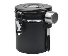JAOMON Barattolo per Caffè, 1.5L Contenitore Ermetico Sottovuoto Sigillato, Barattolo Contenitore per Caffè, Tè, Caramelle, Spezie, Vasetti Barattoli Acciaio Inox Nero per Conserve Caffè con Cucchiaio
