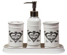 Biscottini set bagno per lavabo 4 pz | Accessori bagno, porta sapone liquido e porta spazzolino, porta saponetta e bicchiere bagno | Set bagno accessori