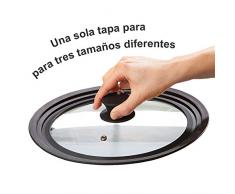 Magefesa – Coperchio universale regolabile per padelle, pentole e tegami da 24, 26 e 28 cm di diametro, in vetro con valvola per il vapore e bordo in silicone