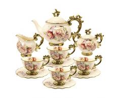 fanquare 15 Pezzi Servizio da Tè in Porcellana Inglesi, Vintage Set Tazzine da Caffè Cinese con Fiori di Rosa, Servizio di Caffè per Matrimoni