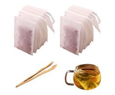 Sacchetti Filtro per Tè Usa e Getta,Sacchetti Filtro per Tè con Coulisse,Sacchetti da Tè Usa e Getta con Coulisse,Bustine Te Vuote, con Clip da Tè per Tè Sfuso Tisane Caffè Erbe Spezie(50 Pezzi)