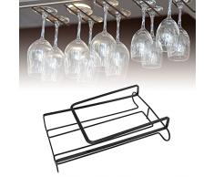 Portabicchieri da Vino Sotto Larmadietto Porta Calici da Vino Portabicchieri da Vino Punch Free 2 File Appendiabiti per Bicchieri da Vino in Acciaio Inossidabile Nero Appendiabiti Bicchieri