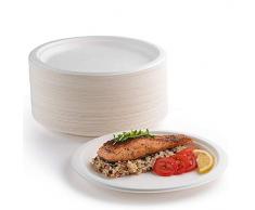EVYIENEN 50 piatti di carta, bianchi,15 cm, 100% biodegradabili e compostabili, piatti usa e getta, ecologici, per picnic, barbecue (Bianco, 23CM/100 pezzi)