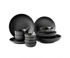 Bowl Ciotola Domestica/Piatto/Piatto/Piatto di minestra Ciotola Ciotola Ciotola di Riso, Nordic Ceramica retrò Cena Combinazione zuppiera Piatto 9 Piece, Giapponese Ceramica Nera Set da tavola,