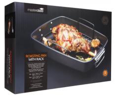 Masterclass Teglia da Forno Rettangolare Antiaderente con Griglia, Grigio, 40 cm x 28 cm x 7.5 cm