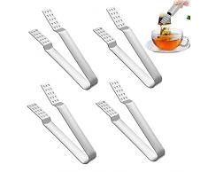4 Pezzi Pinza per Bustine di Tè, Pinze per Zucchero, Clip Della Bustina di Tè, Acciaio Inossidabile Anti Scottature Durevole Pinze Ghiaccio Piccole Pinze per Casa, Cucina, Utensili Bar (Argento)