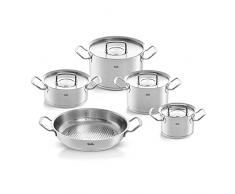 Fissler Original,Profi Collection Set de pentole in acciaio inox, 5 pezzi, con coperchio in metallo, 3 pentole, 1 rostiera, 1 padella da portata, adatte per cottura a induzione