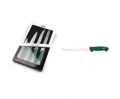 Sanelli 909604 Confezione Coltelli Chef 4 Pezzi & Premana Professional Coltello da Filettare Pesce, Acciaio Inossidabile, Verde/Rosso, 22 cm