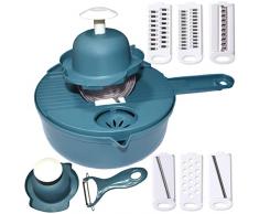 Mandolina per Verdure Professionale, 14 in 1 Taglia Verdure Manuale,Affettatrice Tritaverdure Con 8 Lame Regolabili per Affettare, Grattugia Verdure Multifunzione con Separatore di Uova