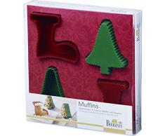 Birkmann 251380 Stampi natalizi per muffin e dessert, 4 stampi in silicone ø 8,5-11 cm