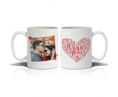 Teetaly Tazza San Valentino Personalizzata- Tazza Cuore I Love You Con Foto Personalizzata