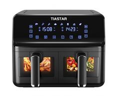 Tiastar Friggitrice Senza olio Dual Zone con Experience Window, Friggitrice ad Aria Calda da 8 litri con 2 Cassetti Indipendenti, 12 Programmi di Cottura, Controllo Digitale, Timer, 1700W, Nero