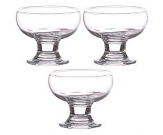 Promobo – Set da 3 coppe in vetro con stelo, per gelato o dessert, aspetto cristallo