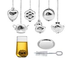 Infusore Per Tisane, 6 Pezzi Colino da tè in Acciaio Inossidabile, Infusore a Sfera da Tè, con Vassoio Raccogligocce e Spazzola per la Pulizia, Filtro da tè a Maglia fine, per tè Sfuso e Spezie