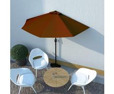 Festnight Ombrellone da Balcone, Ombrellone da Giardino, Ombrellone Balcone Palo, Ombrellone da Balcone Mezzaluna, in Alluminio 270x135x245cm Terracotta