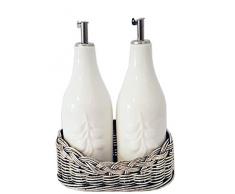 Set oliera - acetiera in rattan midollino rivestito in argento con porcellana