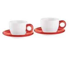 Guzzini Set 2 Tazze Cappuccino Colazione Con Piattino Gocce Rosso