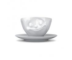 Fiftyeight - Tazza da Colazione Grande, con piattino, Motivo: Happy