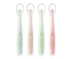 Tomedeks 4 Cucchiaini In Silicone Per Neonati, Cucchiaio Per Pappa Morbido E Curvo, Cucchiaio Per Porridge Di Riso, Set Morbido Cucchiaio Per Neonati Da 1 Mese A Colori
