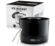 Barcool Secchiello per ghiaccio e pinze per il ghiaccio,10 litri di capacità, rotondo, isolamento a doppia parete, perfetto per casa, bar, pub, ristoranti,barbecue e picnic (nero)