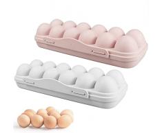 2 Pezzi Contenitore per Uova Frigorifero con 12 Griglie, Porta Uova da Frigo in Plastica,Portauova,Scatola per Uova Antipolvere con Coperchio, Adatto per Frigorifero, Esterno,Campeggio