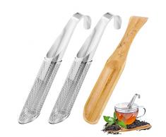 2 Pz Infusore per Tisane, Filtri per Tisane in Acciaio Inox Riutilizzabile Filtro The Infusione Inossidabile con Cucchiaino in Legno, Accessori per Tè Sfuso per Filtrare Spezie Erbe Fiore Tisana