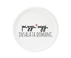 Dudecor Piatto Pizza, Porcellana, Insalata, bianco, nero e rosso, ø 31 cm