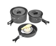 KIMISS Pentola da Campeggio Set Casseruola da Campeggio per 2 3 Persone Lega di Alluminio Ossidato Campeggio Esterno Picnic Barbecue Set da Cucina Pentole per 2 3 Persone