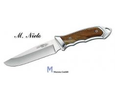Nieto Coltello in acciaio AN.58, lama 12 cm, manico in legno d'ulivo, fodero di cuoio