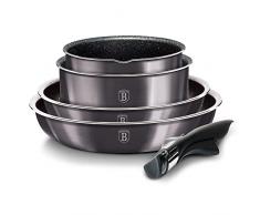 Berlinger Haus Carbon Pro Batteria Cucina Induzione 9 Pezzi, Manico Rimovibile Intercambiabile, Antiaderente Senza PFOA, Alluminio, Set Pentole e Padelle, Coperchi Vetro + Ermetiche, Impilabile