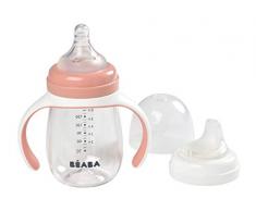 BÉABA - Biberon/Tazza di Apprendimento 2 in 1, Tazza con cannuccia per Bambini, 100% a Tenuta, Salvagoccia, Facile da aprire, Manici Removibili, Tritan e Silicone, 210 ml, Rosa