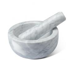 Parmedu Set Mortaio e Pestello in Marmo: Macinino da Cucina in Marmo Naturale di Grandi Dimensioni 14cm di Diametro - Macina Spezie Manuale Macina Erbe Pillole Frantumatore con Pestello in Bianco