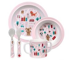 Sigikid 25245 - Set di stoviglie per bambini in melamina, set regalo consigliato dalla nascita, 22x22x8 cm, colore: Rosa