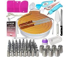Lavcus Set Decorazioni 124 Pezzi di Utensili per Torte della Pasticceria Professionale,Supporto per Giradischi Rotante, Spatola Liscia, Adatta per Cupcake Dolci, Ø 28 CM Acciaio inossidabile