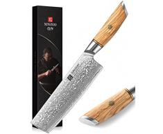 XINZUO Acciaio a Polvere di Damasco Coltello Nakiri 18.2cm, Affilata Coltello da Cucina 73 Strati Acciaio Damasco Professionale Coltello da Cuoco -con Ergonomico Manico in Legno dUlivo -Serie Lan