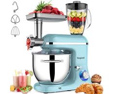 Impastatrici Planetaria, Vospeed 9 in 1 Miscelatore Cucina, 1500W Robot da Cucina Multifunzione, 8Qt con Ciotola di Acciaio Inossidabile, 6 Velocità con Gancio Impastatore, Frusta, Sbattitore-Blu